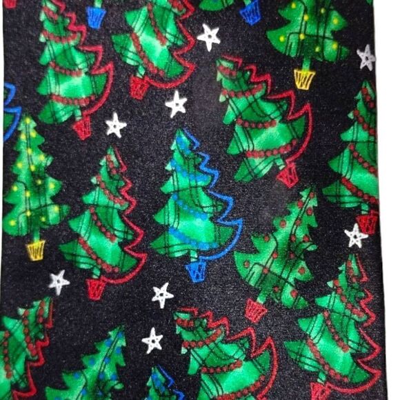 Holidays Christmas Tie Men Black Green Silk Trees OS‎ - Picture 8 of 9